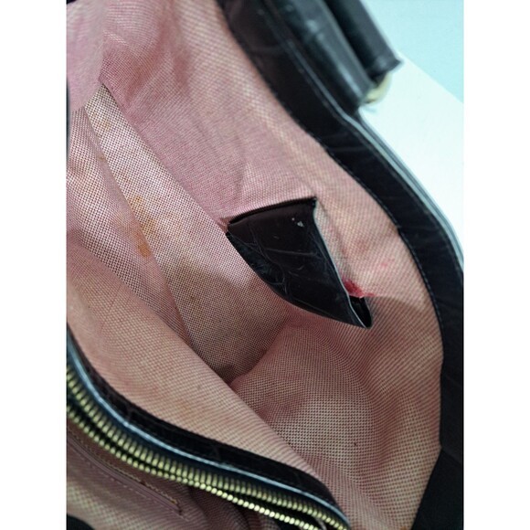 Dooney Bourke Black Crocodile Embossed Leather Logo Lock Hobo Bag Tote Alligator - Picture 12 of 14